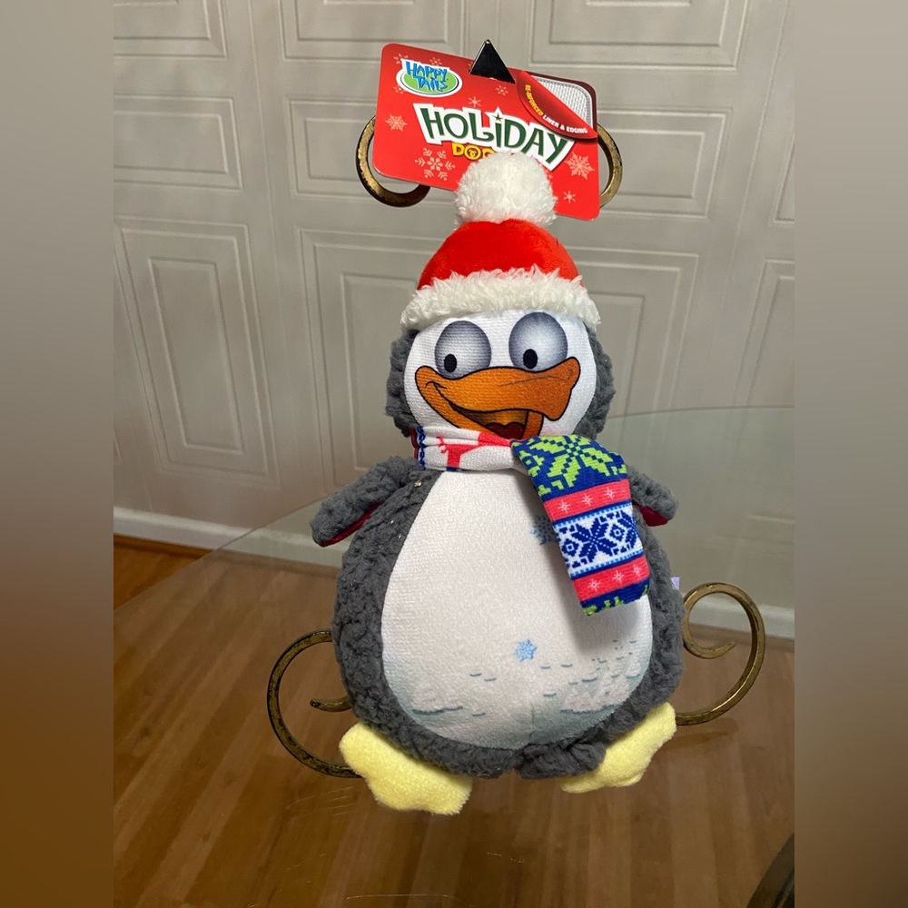 Happy Tails Holiday Dog Toy Christmas pinguin Squeaker Fetch  Play 10”